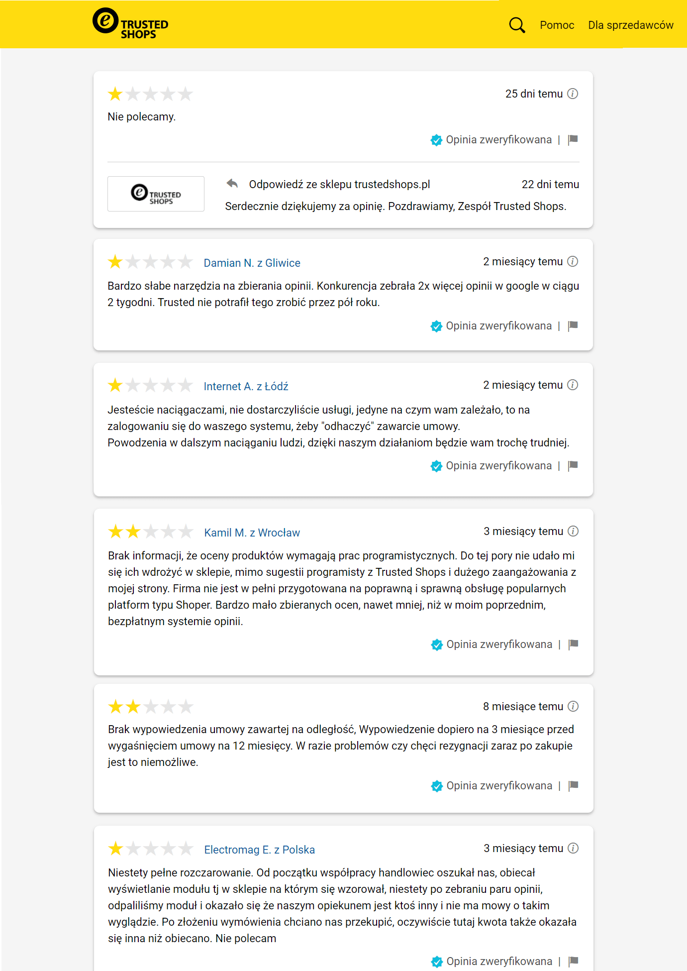 Negatwyne recenzje Trustedshops