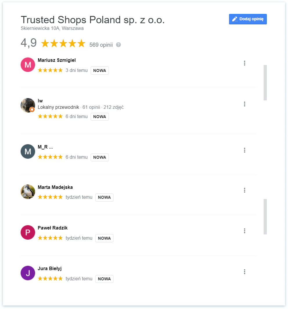 puste opinie TrustedShops